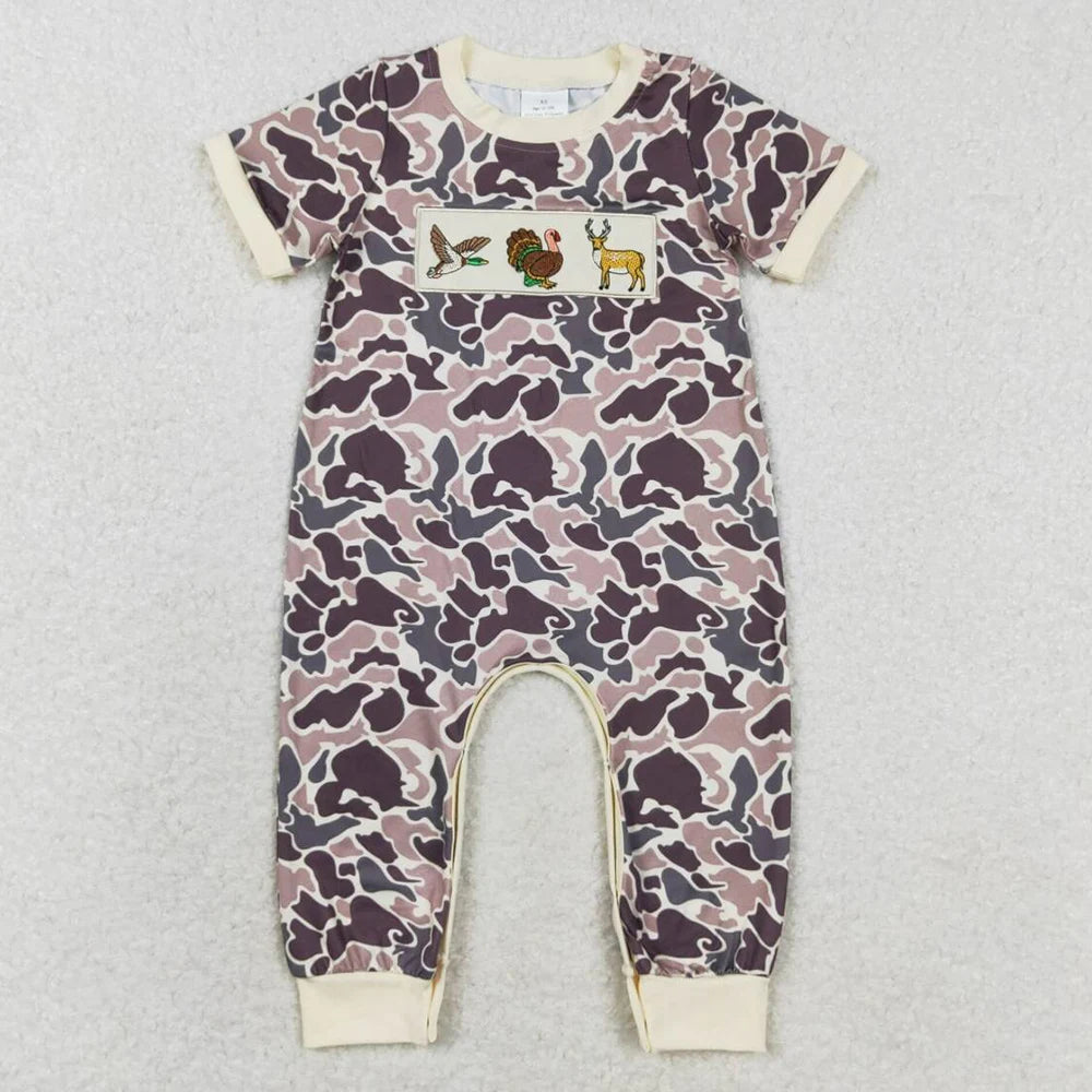 Hot Sale Kids Designer Clothes Boys Camo Branches Short Sleeve Rompers Boutique Infant Baby Boys Rompers Toddler Boy Jumpsuits