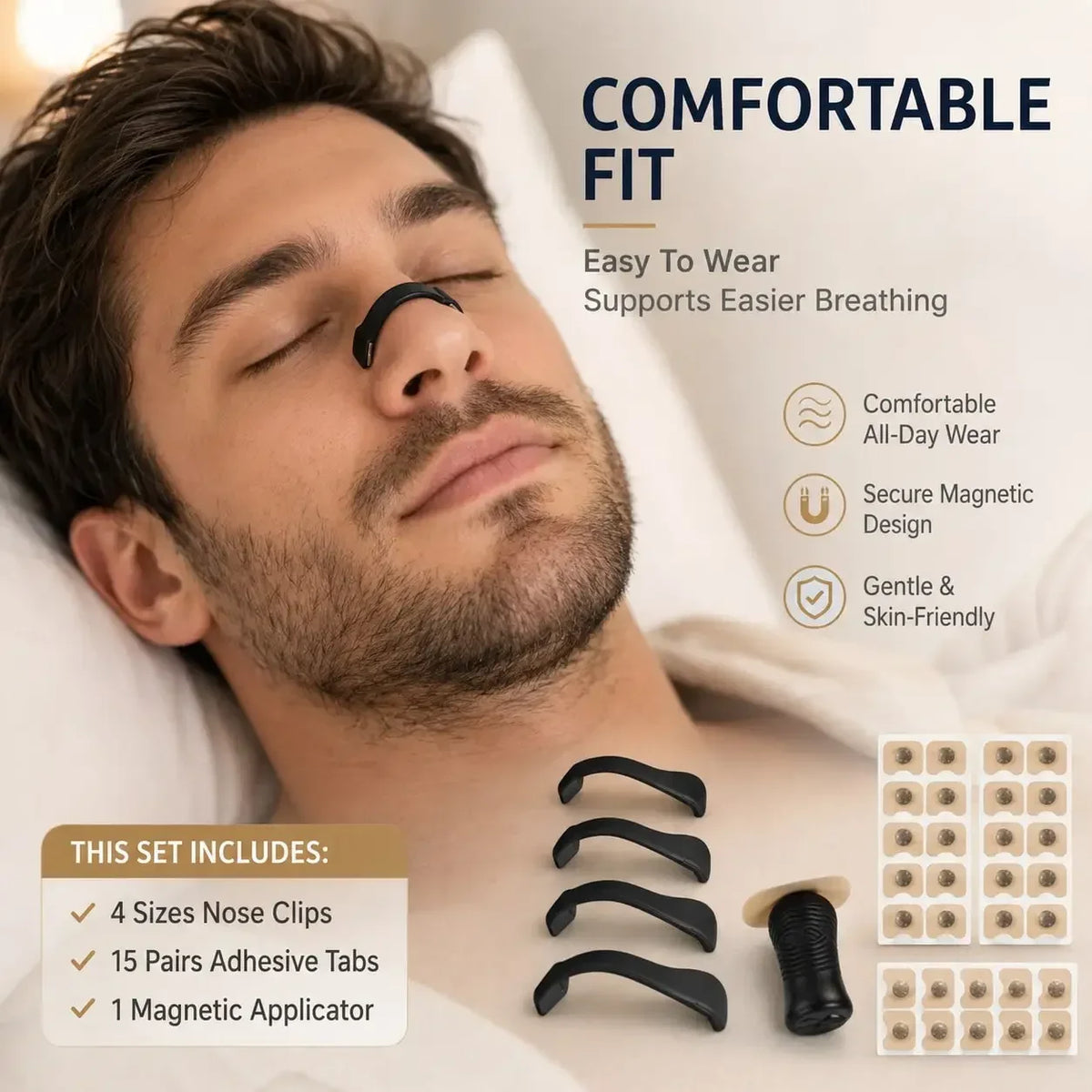 Magnetic Adjustable Nose Clip Set Nasal Dilator Anti Snoring Sleep Aid Boost Breathing Portable Travel Daily Use for Adults
