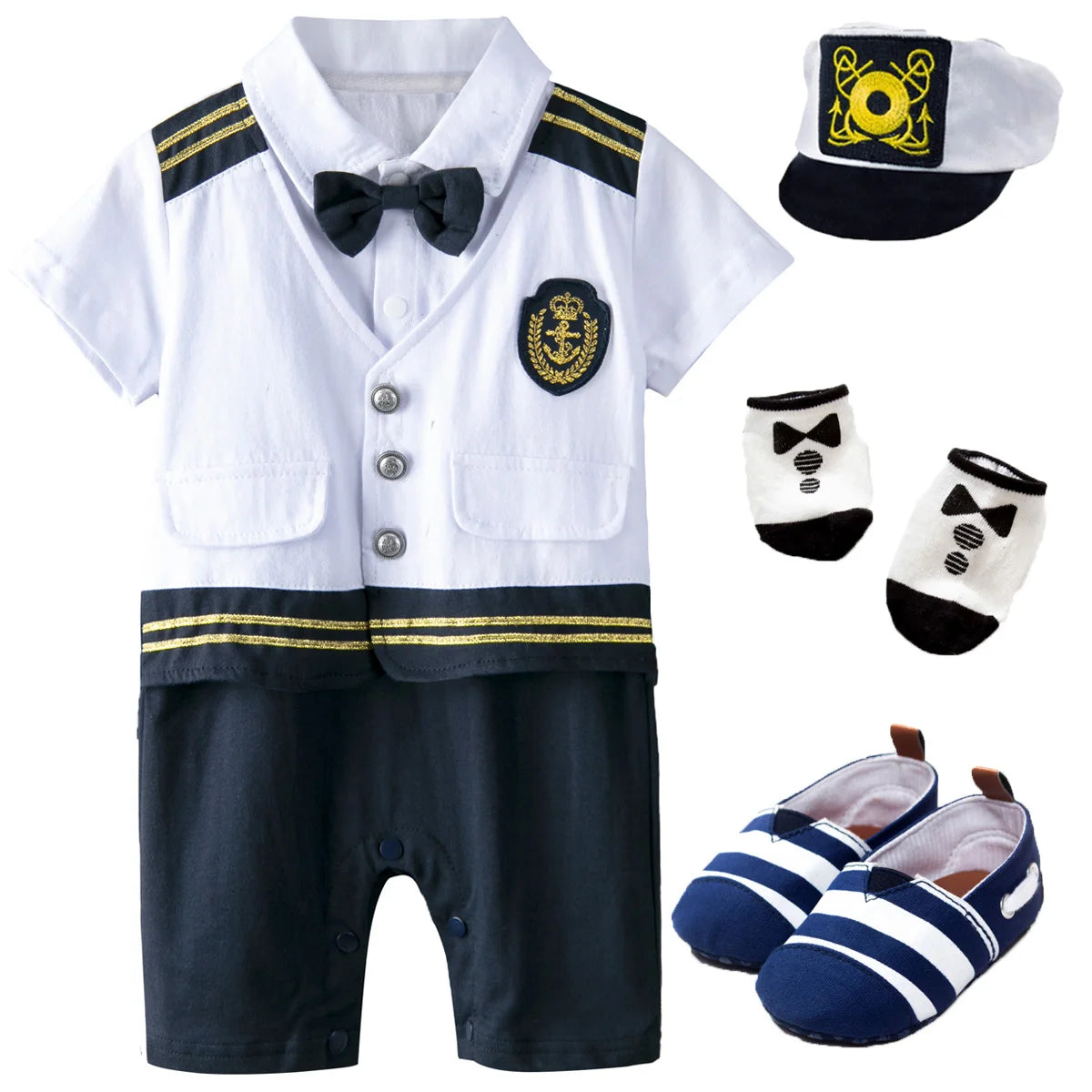 Baby Boys Captain Costume Newborn Infant Halloween Carnival Romper Cosplay Jumpsuit Outfit Toddler Skipper Sailor Playsuit