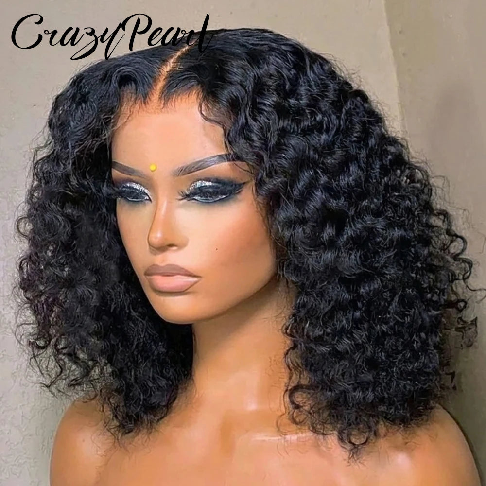 Deep Curly Bob Wig Human Hair 200 Density 13X4 HD Lace Frontal Deep Wave Wigs for Black Women Short Bob Wig Human Hair Glueless