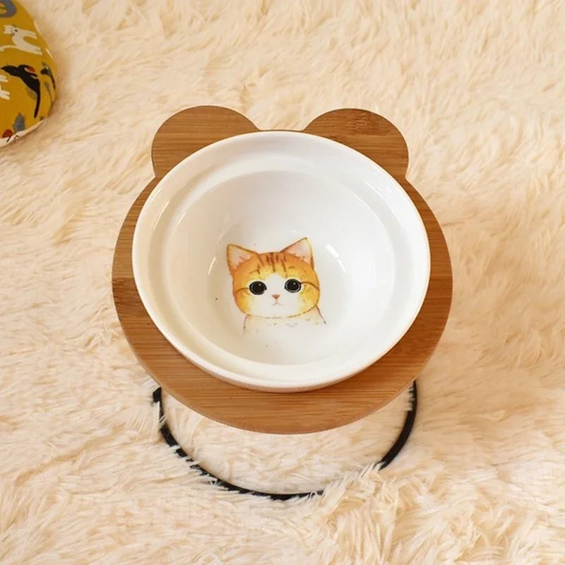 Ceramic Cat Bowl Cat Food Feeder Dog Bowls Drinking Water Bowl Cervical Protection Pet Supplies Ceramic Double Cat Bowls