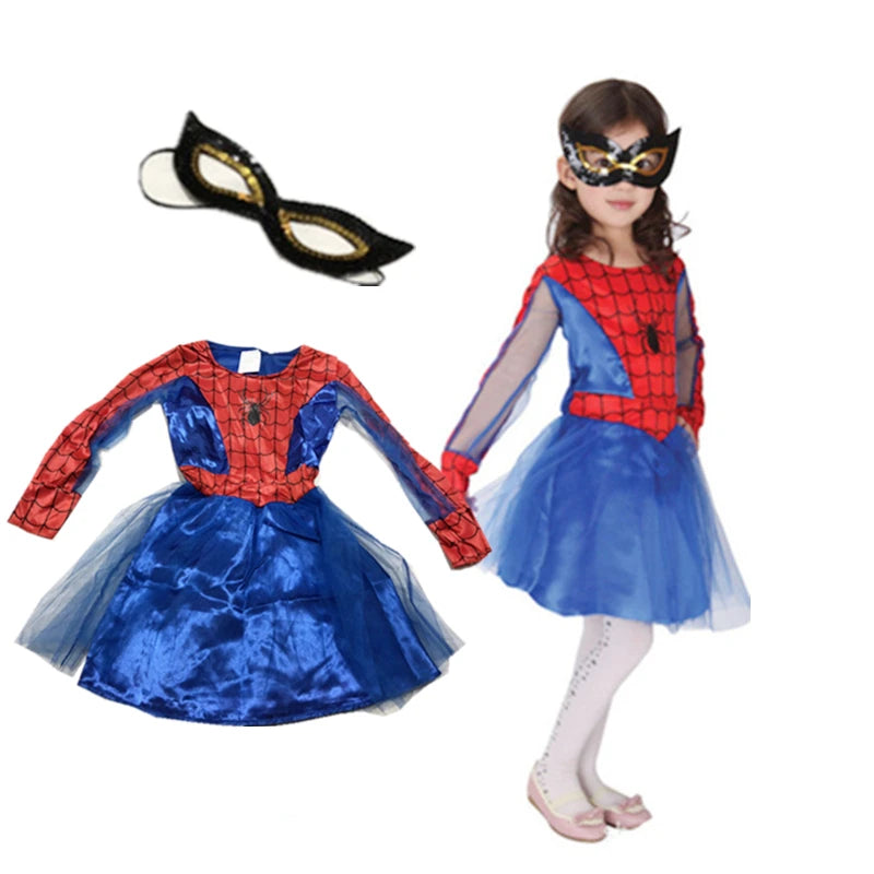 Kids Girls Spiderhero Costume Cosplay Spidergirls Dress Eye Mask Halloween Fancy Dress Clothing