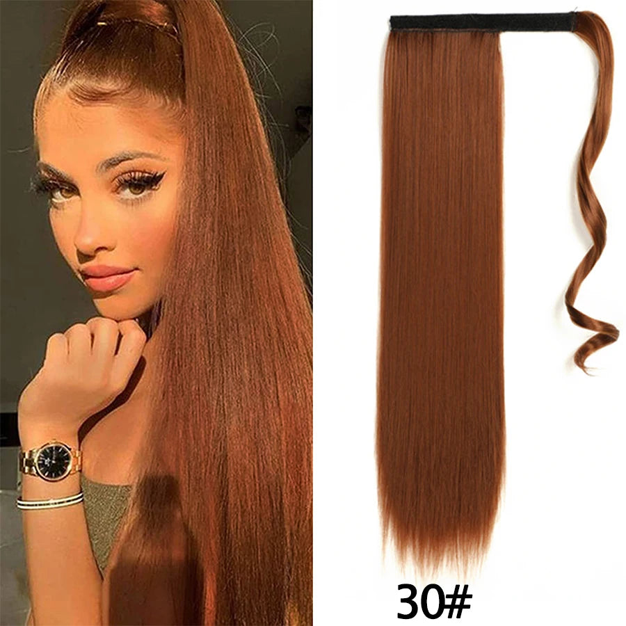 Synthetic Ponytail Long Straight Wrap Around Ponytail Hair Extension Heat-Reistant Fiber Pony Tail Fake Hairpieces For Women