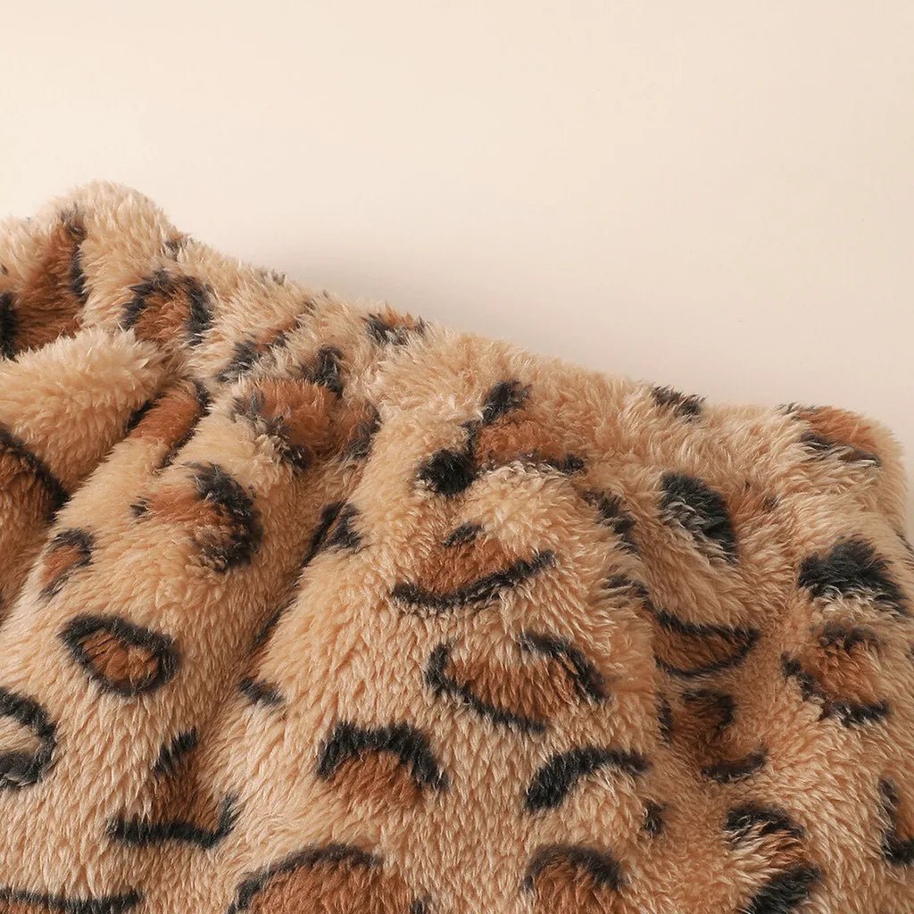 Winter 3PCS Baby Girl Clothes Sets Long Sleeved Plush Cute Top+Leopard Print Skirt+Hat Fashion Outfits for 0-3Years Toddler Girl