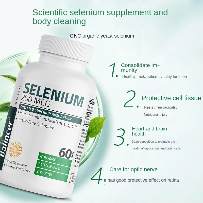 Organic Selenium Capsules - Vitamin D for Heart, Bone, Metabolism & Immune Health, Improves Brain Function, High Absorption