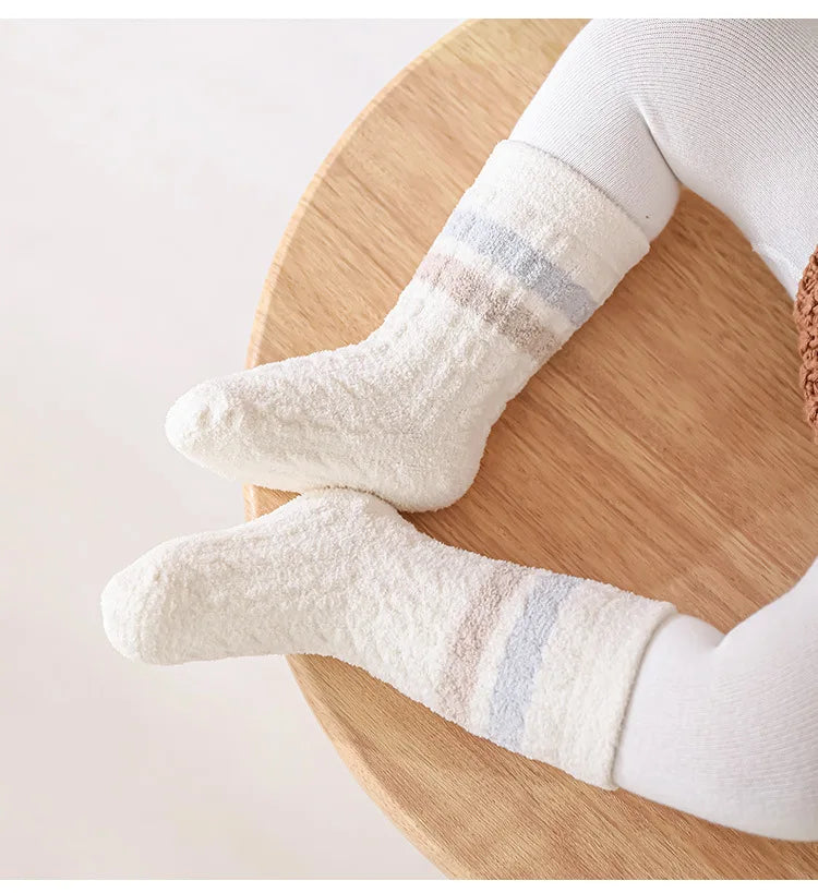 3/5 Pairs Winter Warm Baby Mid Tube Socks Soft Thickned Striped Newborn Socks Toddler Socks For Boys And Girls