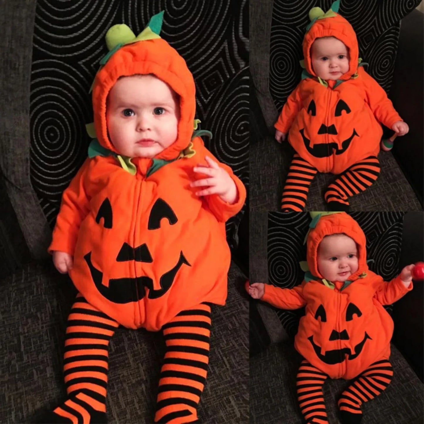 Halloween Costume For Infant Boys Girls Long-Sleeved Hood Jumpsuit Baby Party Cosplay Pumpkin Warm Soft Cotton Clothing