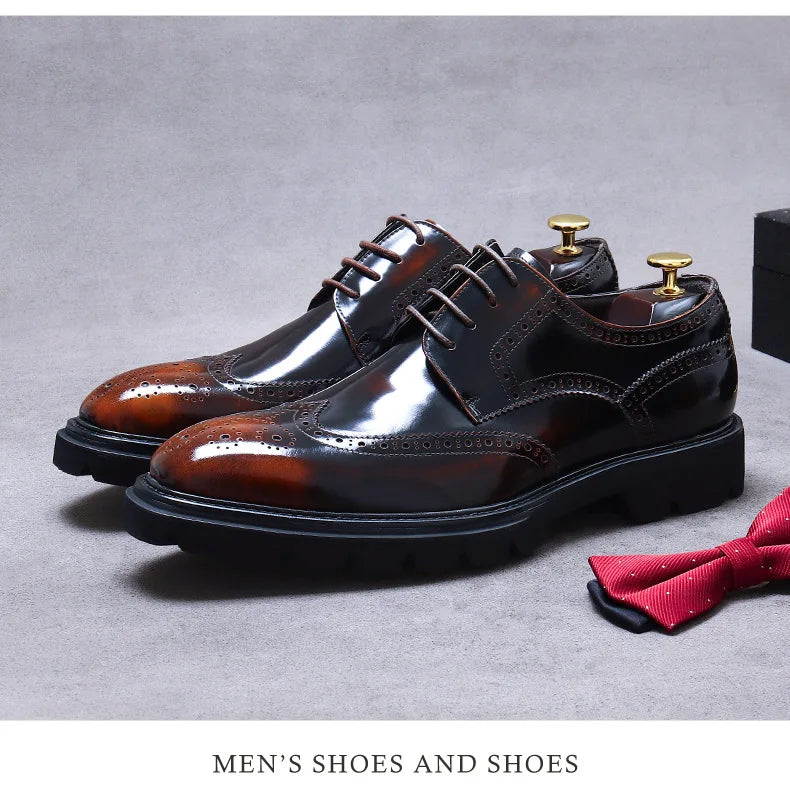 Size 38 To 46 Classic Italian Genuine Leather Men's Dress Shoes Black Lace-up Wingtip Oxfords Business Wedding Brogue Suit Shoes