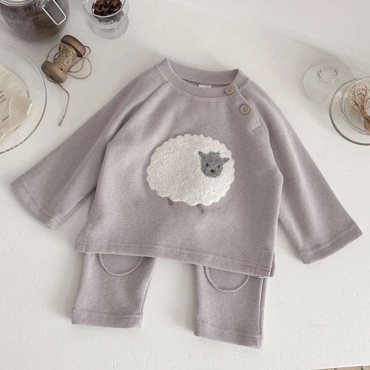 Autumn Toddler Baby Girls Outfit Lamb Embroidery Long Sleeve Sweatshirt Elastic Waist Pants Spring Sets Baby Boy Clothes