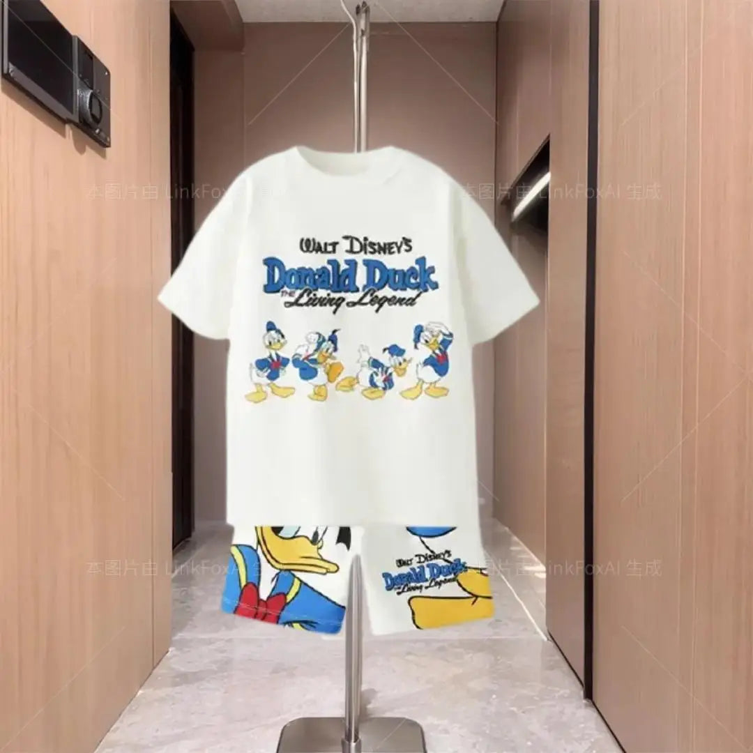 2025 Summer Kids Clothes Short Sleeve Outfits Cartoon T-shirt+shorts Children Trendy Round Neck Tees Versatile Shorts Suits