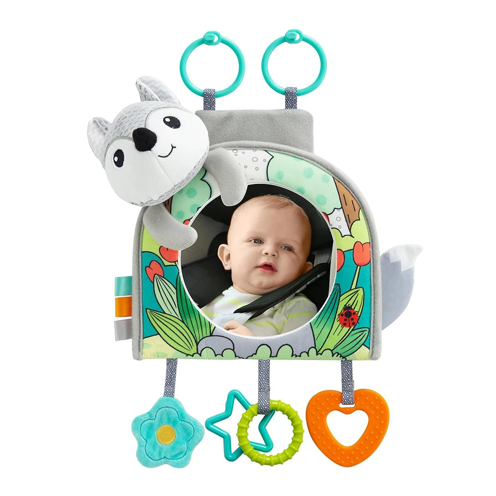Baby Mirror Car Seat Toys Rear Teether and Crinkle Pape Fun Travel Infant Tummy Time Toys Babies Carseat Toy for Newborns Gifts