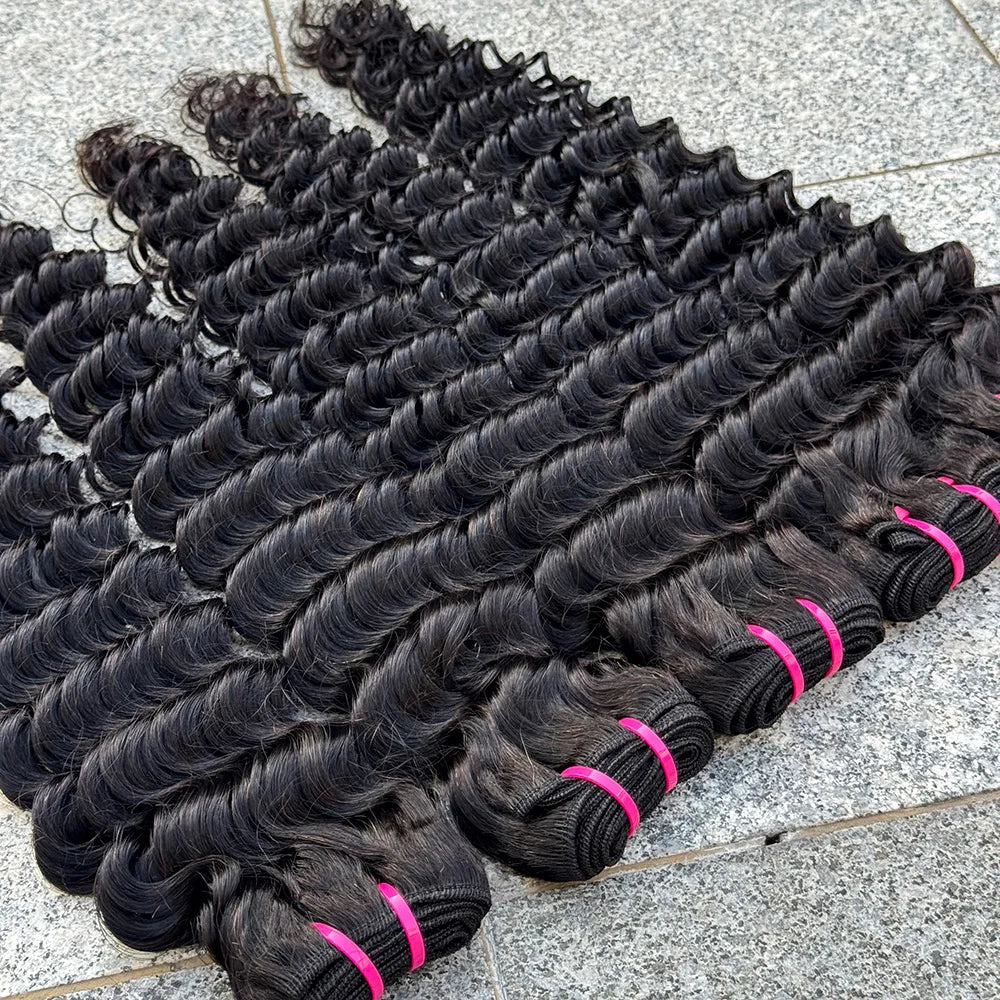 Deep Wave Bundles Natural Color 100% Human Hair Bundles Hair Weave Extension Deep Curly Bundles for Black Women 100g/Bundle