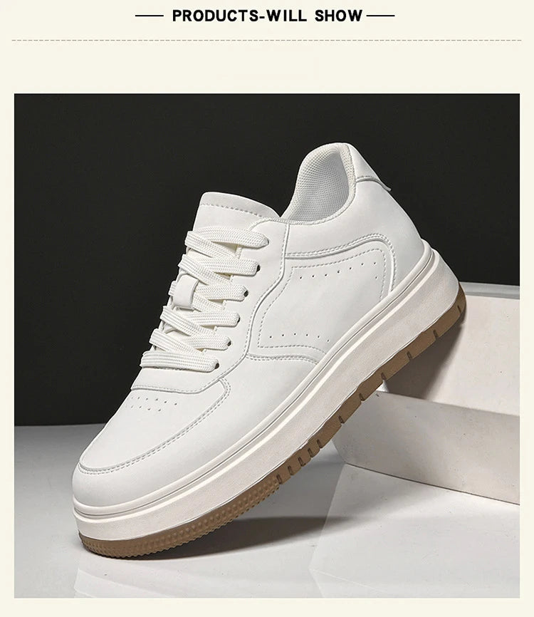 Men's Invisible Height Increasing Elevator Shoes Lace-up Sporty White Sneakers 8/10cm Taller Size Plus Invisible Elevate Shoes