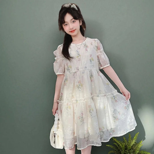 Summer Outfits Baby Kids Flower Dresses for Girls Princess Dress Floral Short Sleeve Children Lolita Costumes 6 8 10 12 13 Years