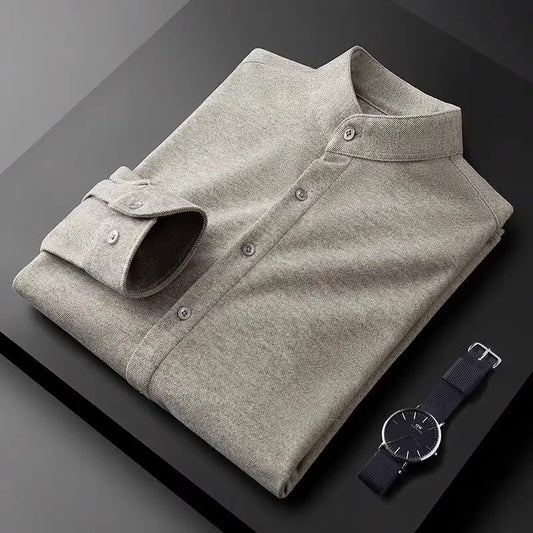Men's Fashionable Thick Standing Collar Shirt with a High-end Feel Soft and Warm on Top