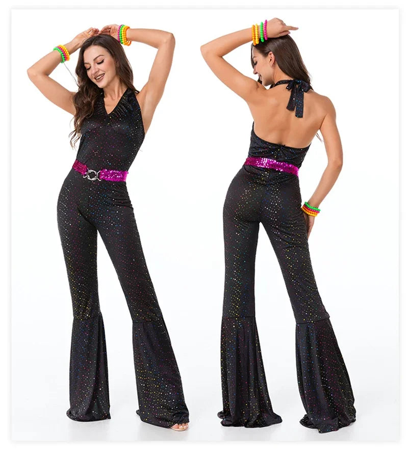 Halloween 70's Disco Couple CostumeCosplay Costumes Vintage 80's Hippies Costume Men Women Music Festival Party Outfits