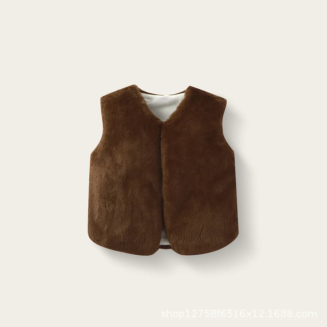 2025 Baby bodysuit Girls' imitation fur vest Children's plush vest Autumn and winter vest Girls' plush thermal vest jacket whole