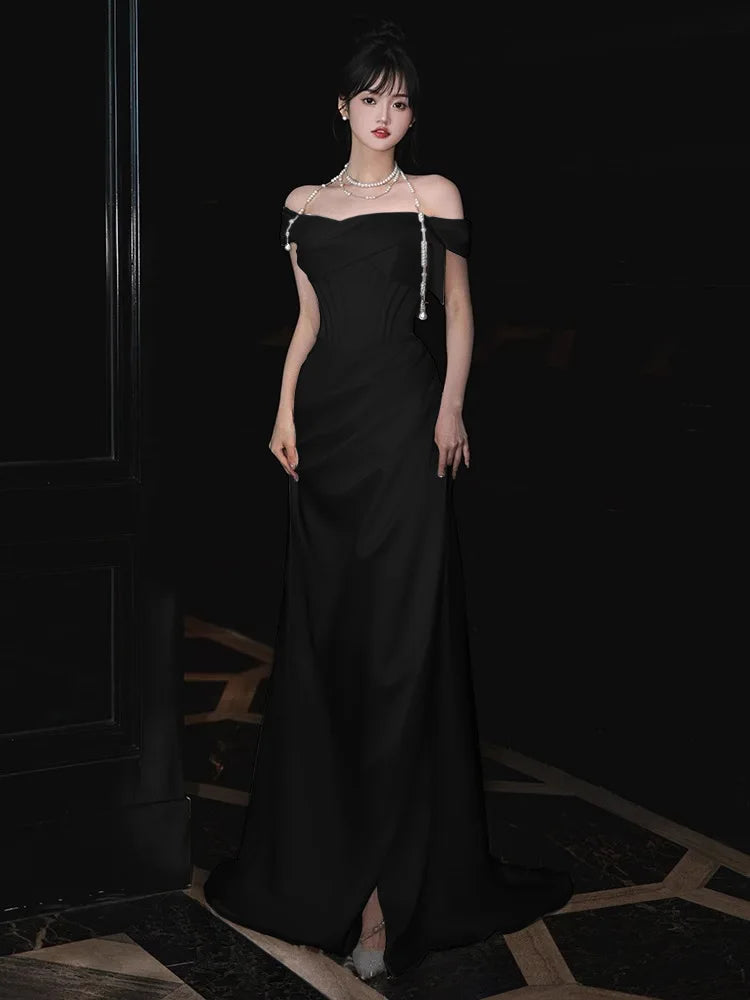 French Style Luxury Pleat Satin Strapless Light Wedding Bridal Dress Off-Shoulder Light Wedding Dress Birthday Party Prom Gowns