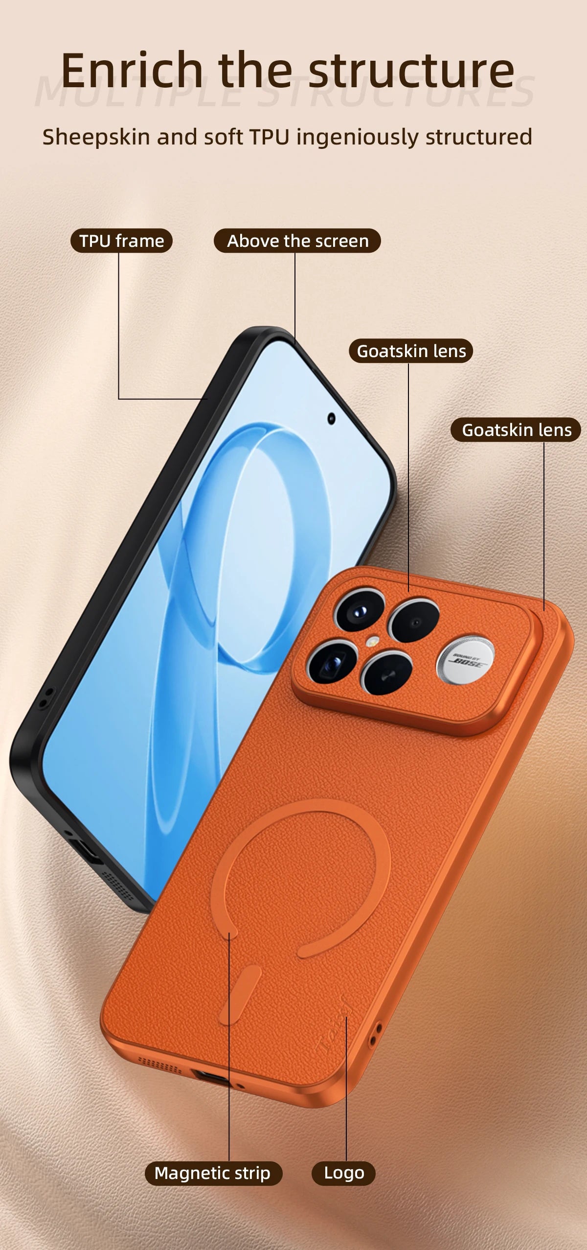 For POCO F8 Ultra Goat Leather TPU Frame Shockproof Case For Redmi K90 Pro Max Built-in Magnetic Strip Lens Protection Shell