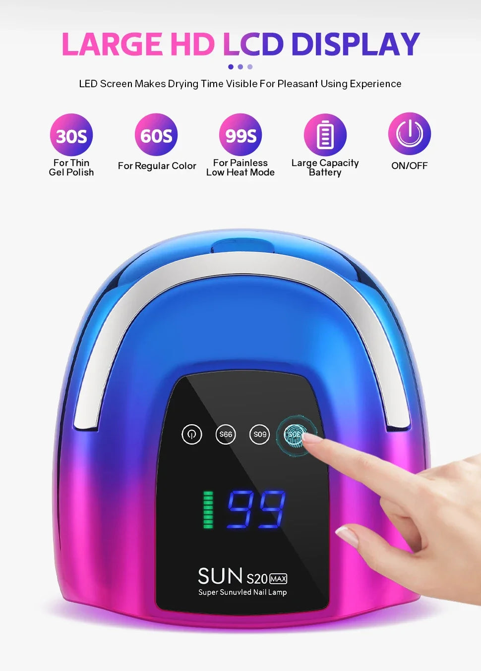 200W UV LED Nail Lamp 48 LEDs Nail Dryer with HD LCD Display Rechargeable Manicure Lamp for Curing All Nails Gel Nail Art Tools