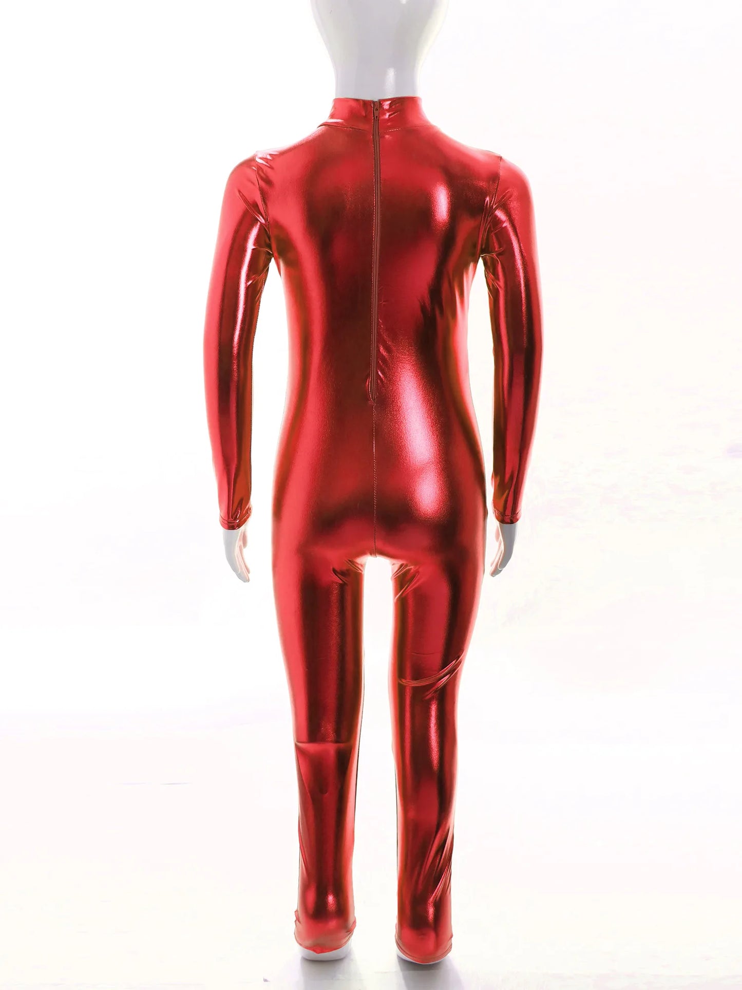 Kids Boys Girls Dance Metallic Jumpsuit Children's Gymnastics Bodysuit Performance Costume Long Sleeve Full Length Leotard