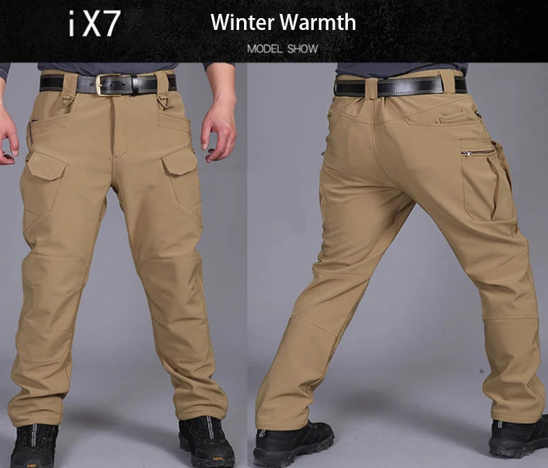 TRVLWEGO Men Winter Waterproof Climbing SkiingTrekking Fleece Fishing Tactical Sharkskin Cargo Pants Camping Hiking Trousers