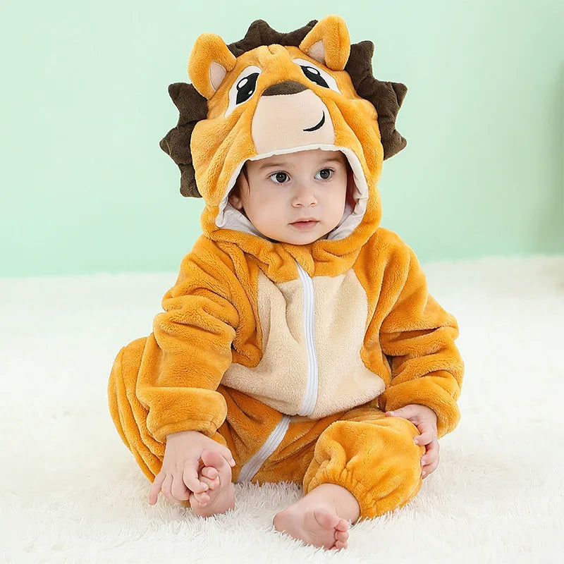 Baby Kigurumi Penguin Lion Cat Animal Cosplay Costume Winter Plush Jumpsuit for Toddler Boys 1 to 2 3 4 Years Baby Girl Outfits