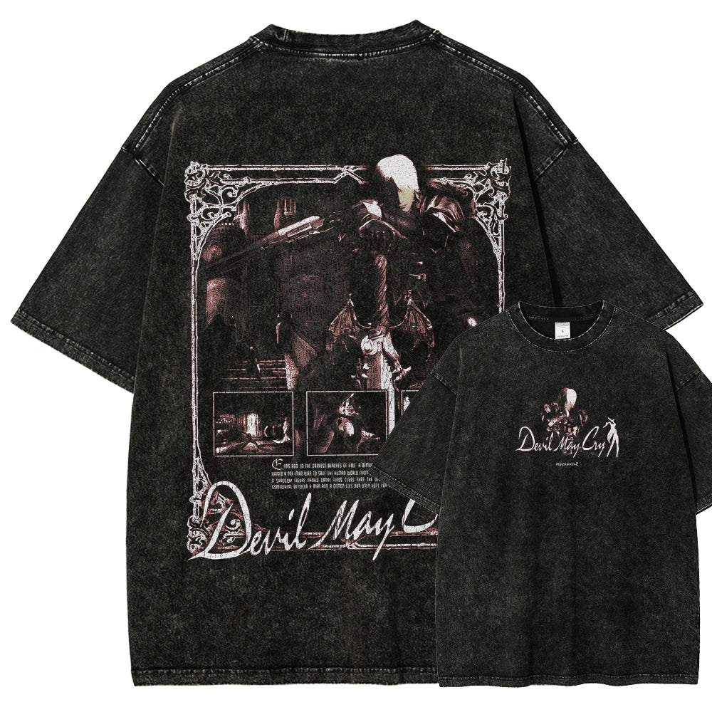 Devil May Cry Washed T-shirt 2026 New Model personality Clothes shirt Year round clothing Streetwear Trendy high quality Couples