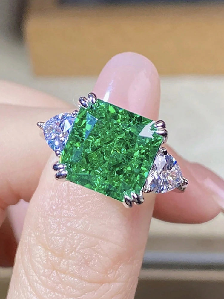 925 Sterling Silver Colourful Sugar Cube Triangle Zirconia Ring For Women Daily Anniversary Luxury High Quality Fine Jewelry