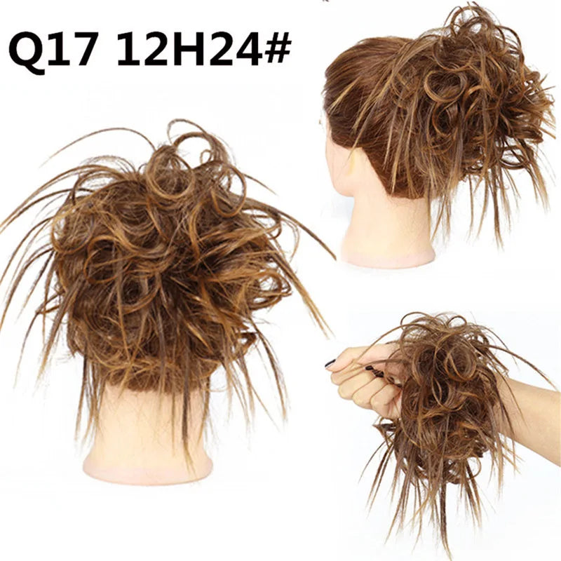 Synthetic Hair Bun Extensions Messy Curly Elastic Hair Scrunchies Hairpieces Synthetic Chignon Donut Updo Hair Pieces for Women