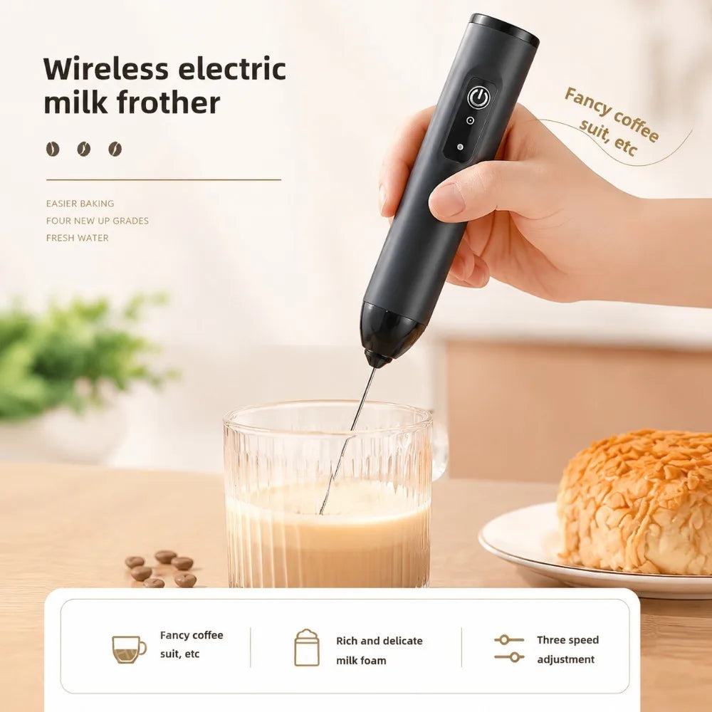 MINI Milk Frother USB Rechargeable 3 Speeds Foam Maker Coffee Whisk Mixer Electric Handle Blender Egg Beater