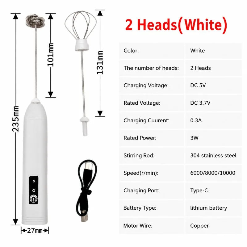 MINI Milk Frother USB Rechargeable 3 Speeds Foam Maker Coffee Whisk Mixer Electric Handle Blender Egg Beater