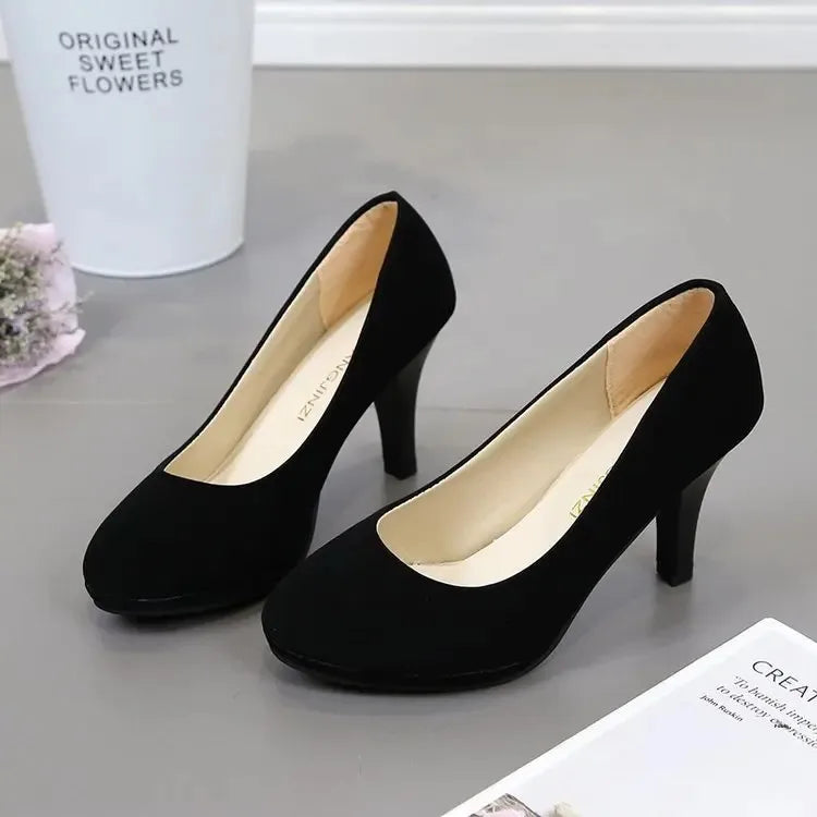 Spring Comfortable Professional Shoes Work Shoes Smart Casual Interview Shoes Women's Shoes Small Leather Shoes Medium Heel Blac