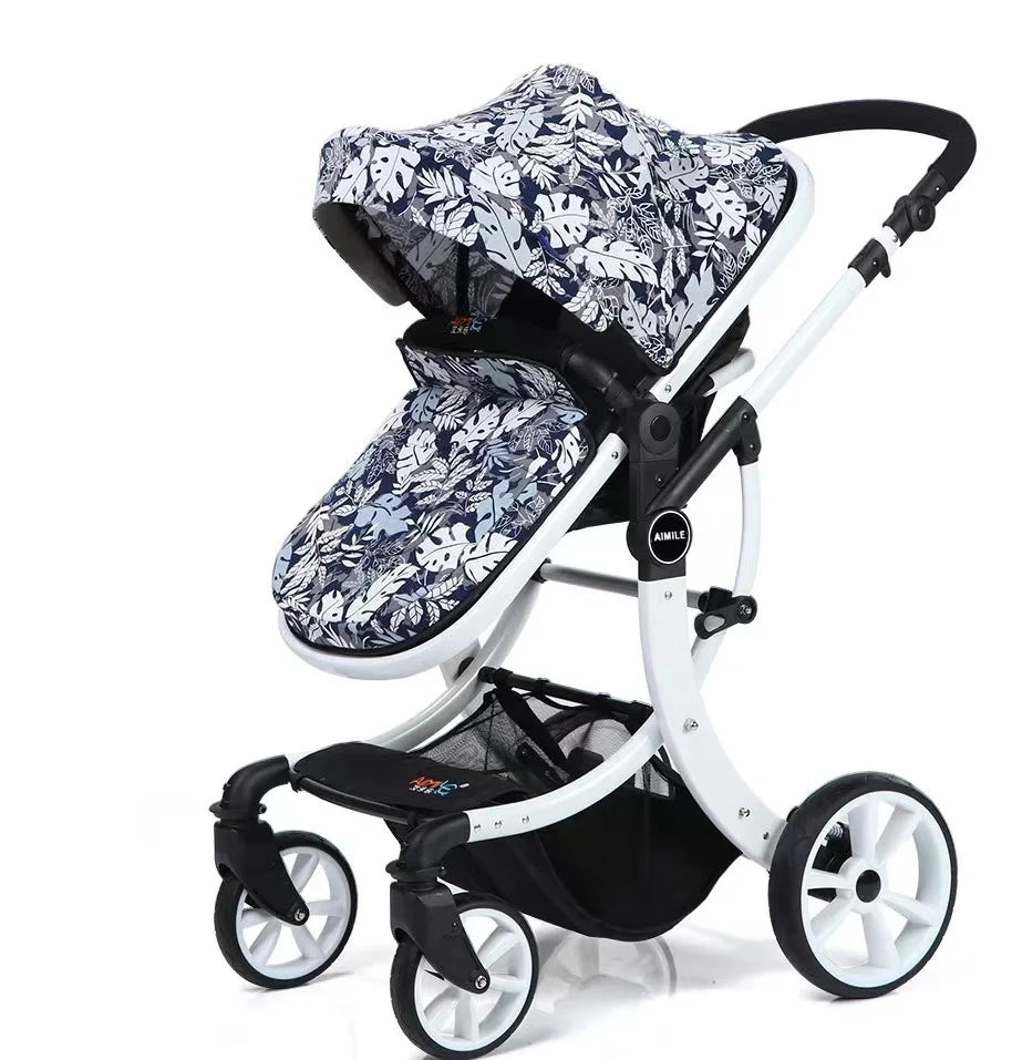 Leather 2 in 1 Baby Stroller,Two Way Stroller,Car Seat Newborn Bassinet,travel white folding baby stroller,baby Carriage Pram