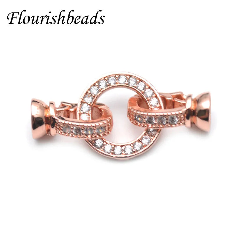 High Quality Round Charm in Center Necklace Clasps Zircon CZ Beads Paved Fashion Jewelry Findings Links 10pc/lot