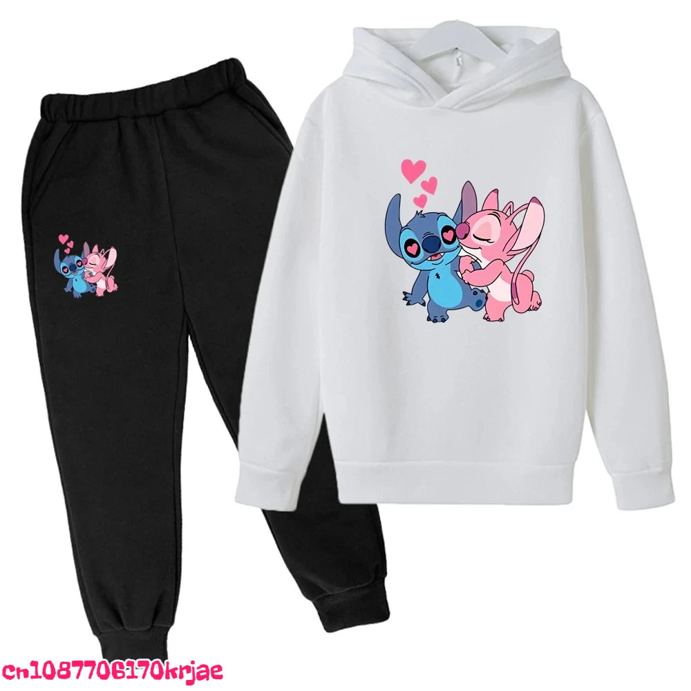 2025 Stitch Children's Hoodie Clothing Leisure Outerwear Black Sweatshirt +pants Set Suitable 3-12 Years Boys Girls Gift Spring