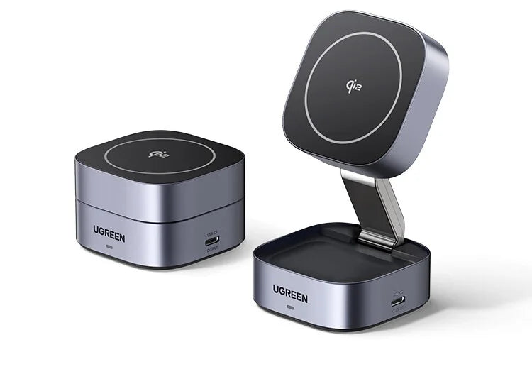 UGREEN Qi2 25W Magnetic Wireless Charger Stand Magsafe Fast Charger 2-in-1 Charging Stand For iPhone 16Pro 15 Pro Max/AirPods