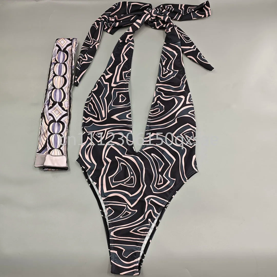 Luxury Design Women's Brown Headband Scarf Swimsuits with Letter Signature Logo Classic Brand Headband Bikini Sets Beachwear