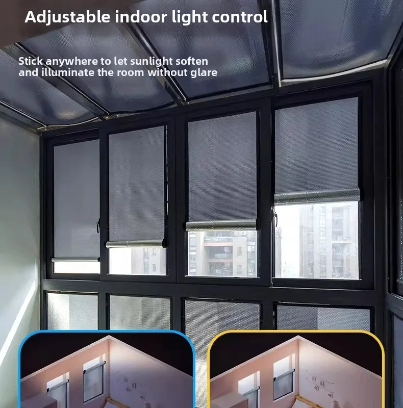 Double Sided Aluminum Foil Sun Block Curtain Retractable Heat Insulation Roller Blind Anti-UV Heat Insulation Window Sunscreen