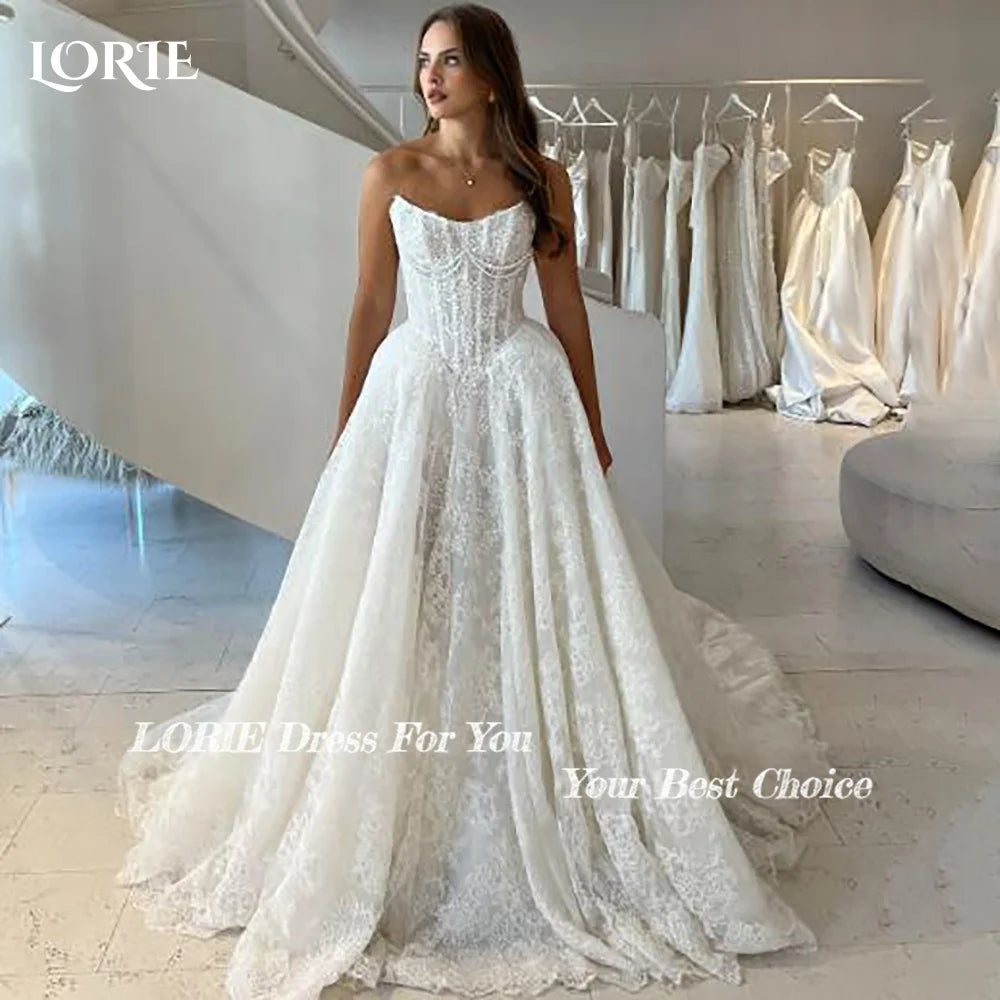 LORIE Vintage Lace Wedding Dress A-Line Strapless Appliques Princess Bridal Gown Princess Bow Tie Ball Bride Gown Customized