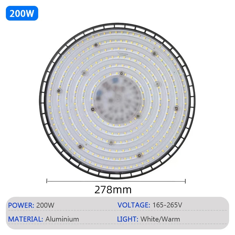 Super Bright LED High Bay Light 100W 150W 200W Aluminum Case Waterproof Lamp Factory Market Warehouse Garage Industrial Lighting