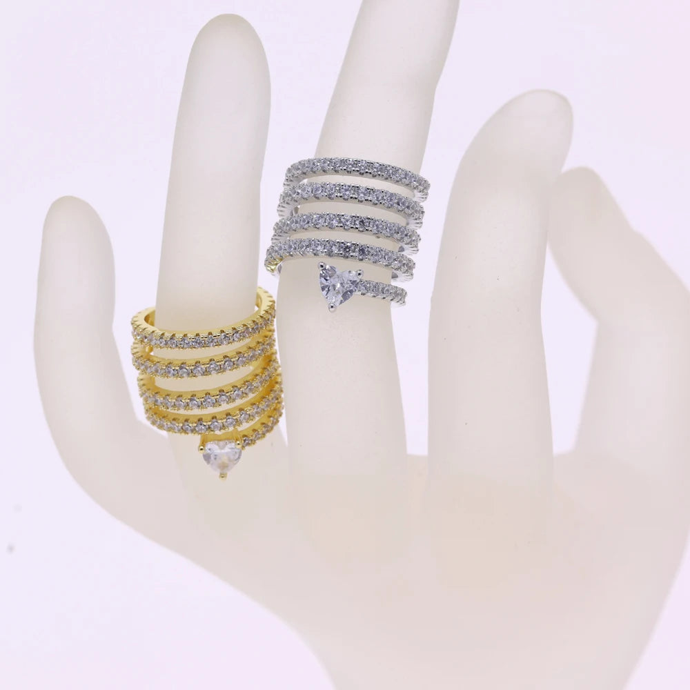 Micro Paved 5A CZ Multi Wrap Spring Spiral Open Adjusted Women Pinky Finger Ring Fashion Jewelry