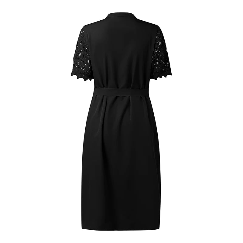 ZANZEA Elegant Lace Sundress Women Vintage Lace-Up Office Dress 2025 Summer Solid Hollow Out Vestidos A-Line CasualRobe Femme