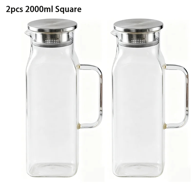 JUSTINLAU 1.2/2L Cold Water Jug High Borosilicate Glass Water Pitcher for Steamed Juice Fruit& Iced Tea Home Kitchen Accessories