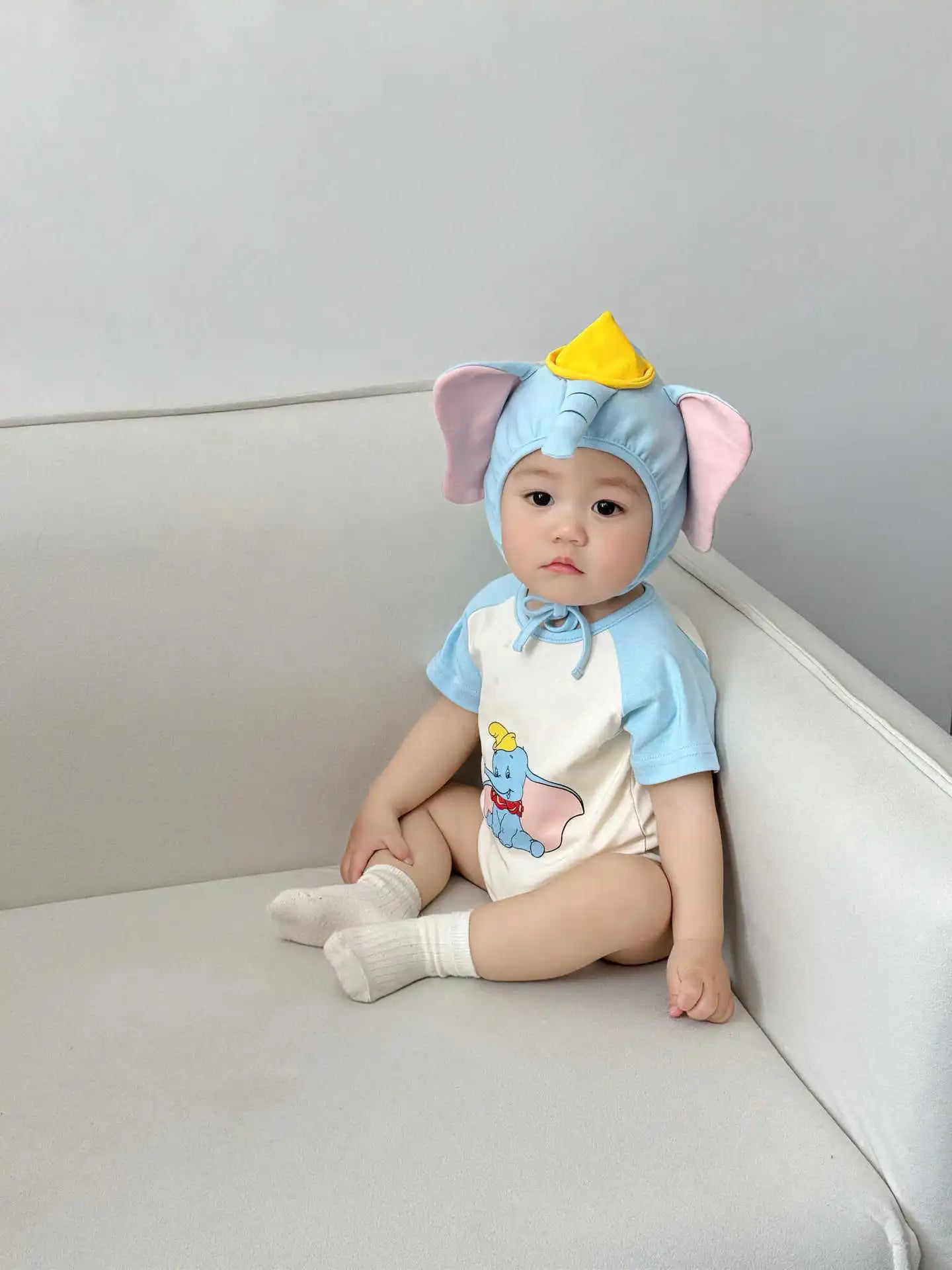 3D Elephant Print Baby Onesie with Hat Set Short Sleeve Romper Bodysuit Outfit Newborn Infant Summer Outfit Cute Animal Costume
