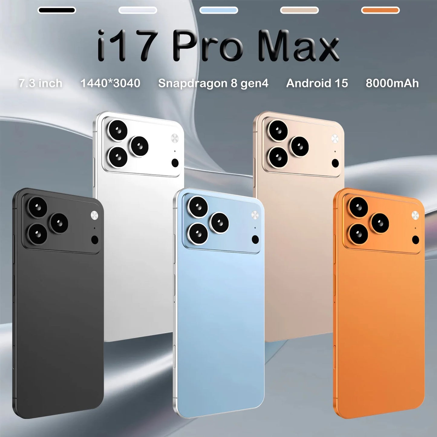2026 Global Version I17 Promax Pro 4G 5G Dual Card Dual Standby System Original Intelligent 7.3inch 8000mAh Battery Arrival