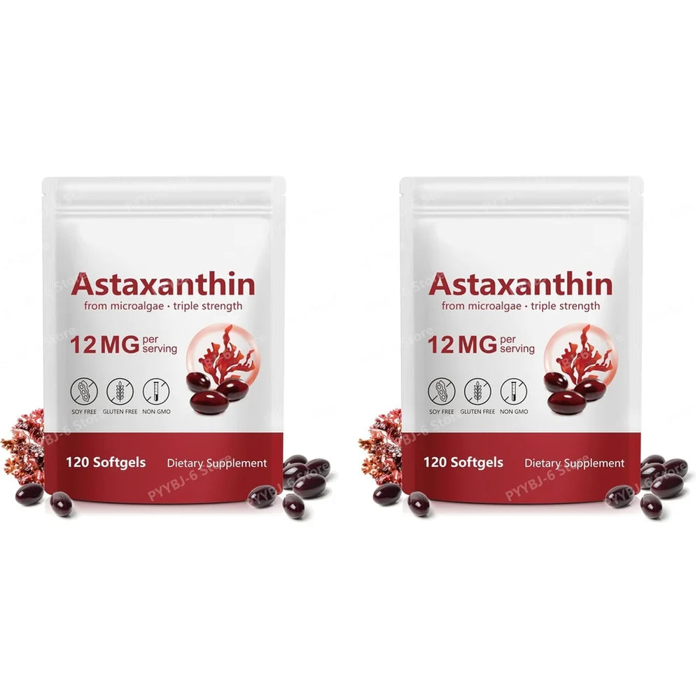 Astaxanthin Softgels Triple Strength From Microalgae Supports Healthy Aging Promotes Collagen Supports Skin Barrier 120 Softgels