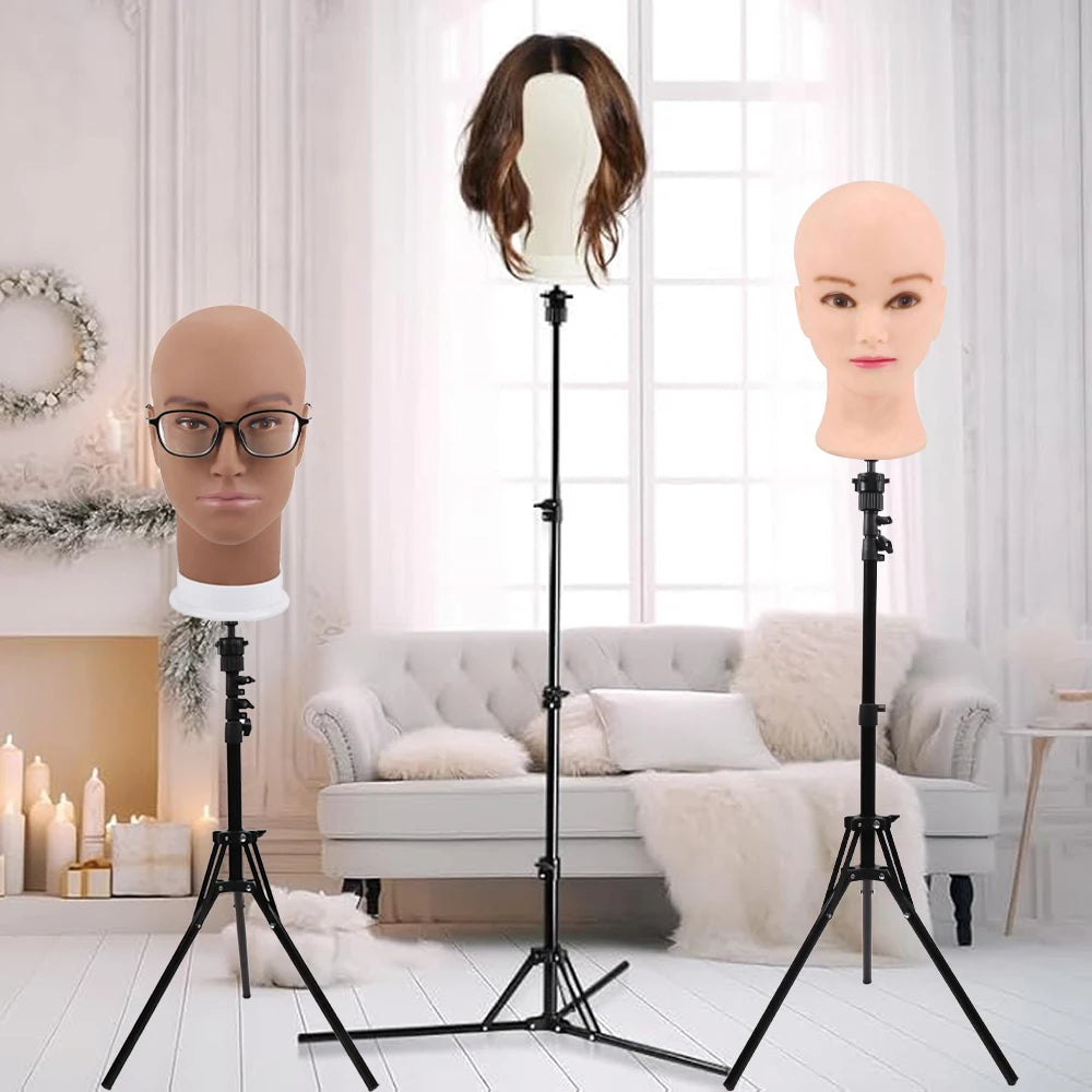 Nunify 21-25Inch Canvas Block Head Mannequin Adjustable Wig Stand Tripod With Rotatable Head Holder For Hairdressing Exhibitions