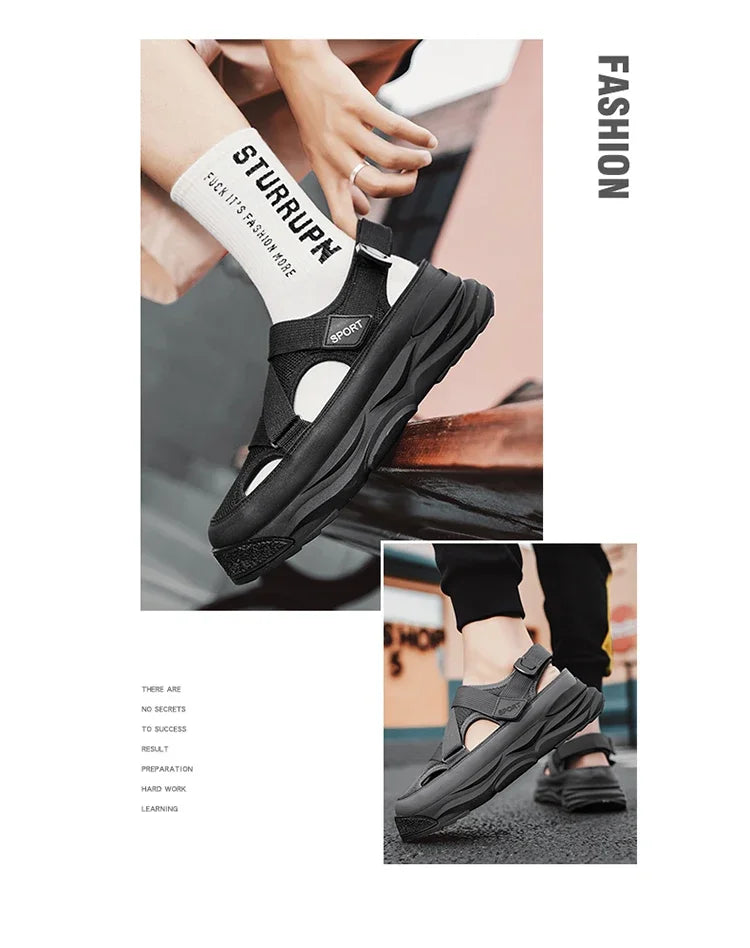 2025 NEW Height Platform Street Male Shoes Non-slip Thick Soled Sports Slides Light Outdoor Hiking Shoes Summer Men's Sandals