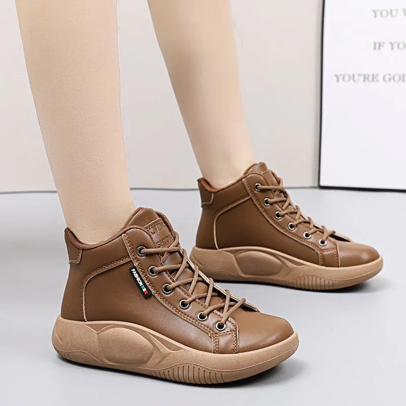 CINESSD Version of High-top Shoes for Female Students Trend of Casual Running Shoe Comfortable Lace-up Sneakers Female Shoes